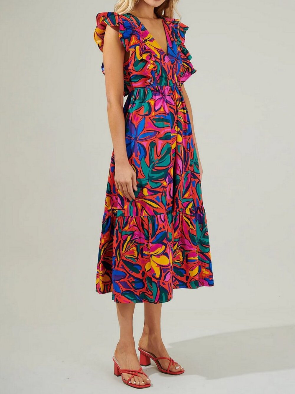 SUGARLIPS Rainbow Tropics Fairness Poplin Surplice Midi Dress